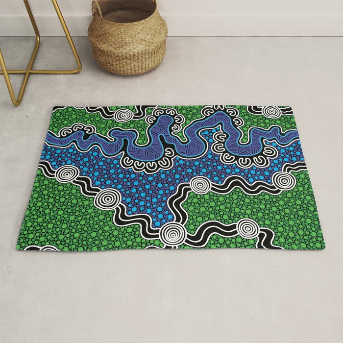 Authentic Aboriginal Art - The River (green) Rug Gallery Image 1