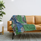 Authentic Aboriginal Art - The River (green) Throw Blanket Gallery Image 1