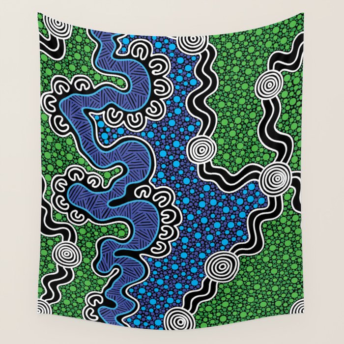 Authentic Aboriginal Art - The River (green) Wall Tapestry Gallery Image 4