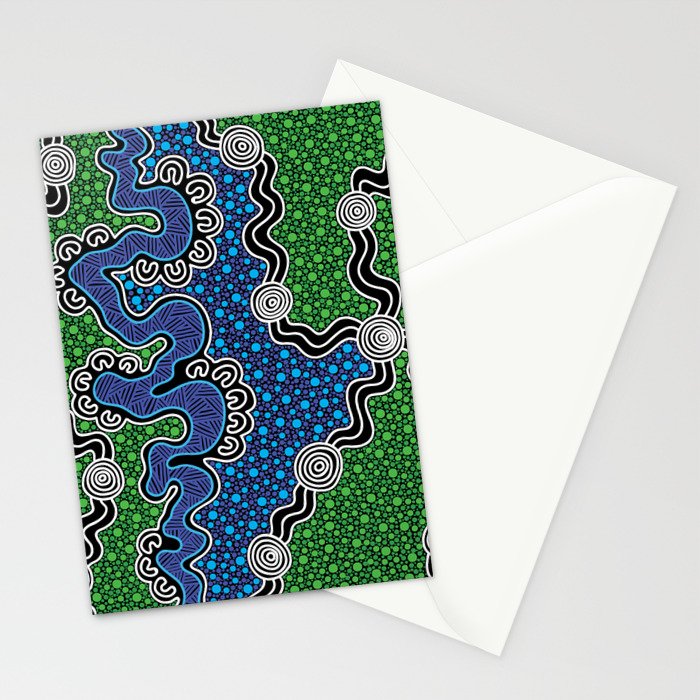 Authentic Aboriginal Art - The River (green) Stationery Card Gallery Image 2