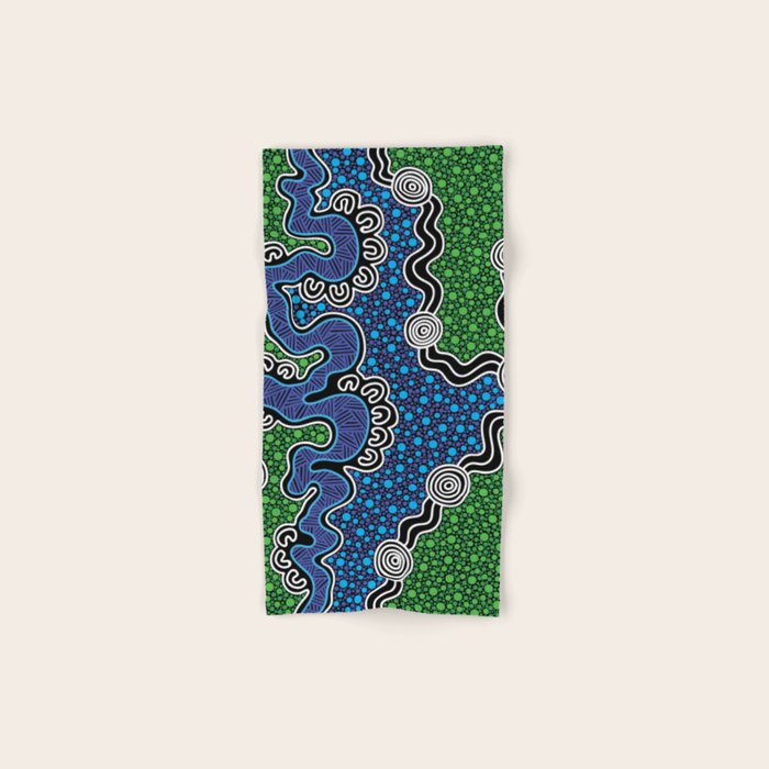 Authentic Aboriginal Art - The River (green) Bath Towel Gallery Image 1