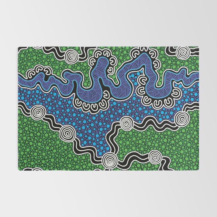 Authentic Aboriginal Art - The River (green) Rug Gallery Image 2