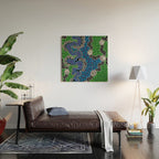 Authentic Aboriginal Art - The River (green) Wood Wall Art Gallery Image 2