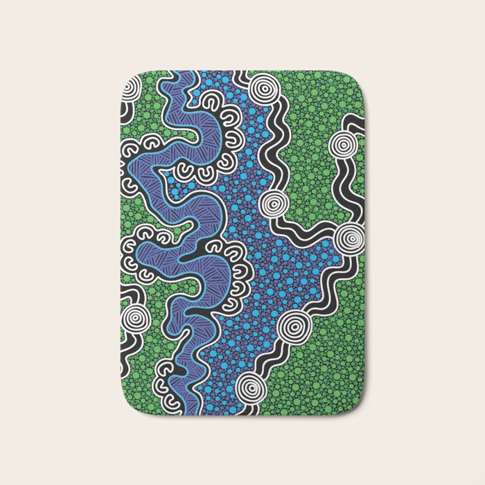 Authentic Aboriginal Art - The River (green) Bath Mat Gallery Image 1