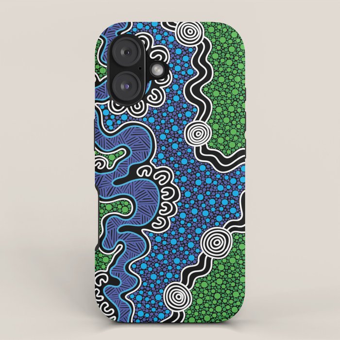 Authentic Aboriginal Art - The River (green) iPhone Case Gallery Image 1