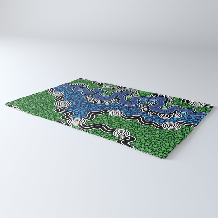 Authentic Aboriginal Art - The River (green) Rug Gallery Image 3