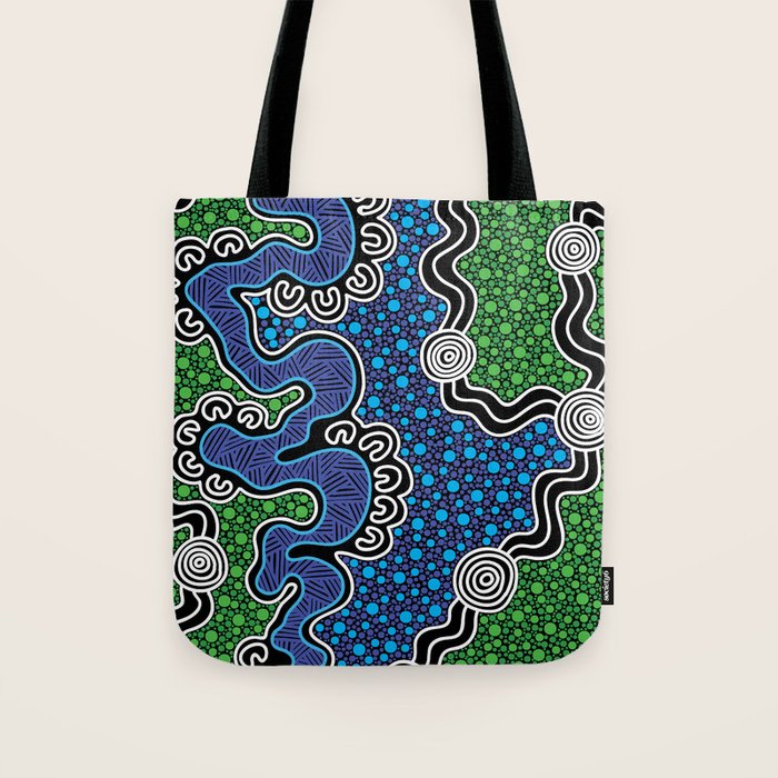 Authentic Aboriginal Art - The River (green) Tote Bag Gallery Image 1