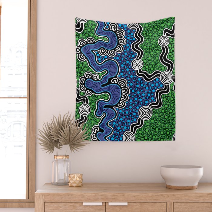Authentic Aboriginal Art - The River (green) Wall Tapestry Gallery Image 2