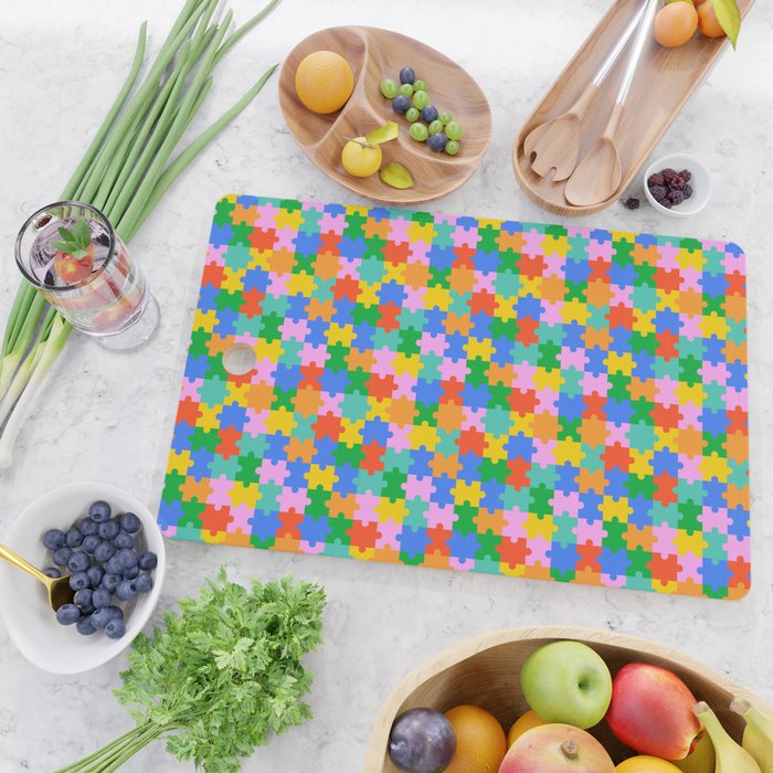 Fun colorful puzzle piece shape pattern Cutting Board Gallery Image 2