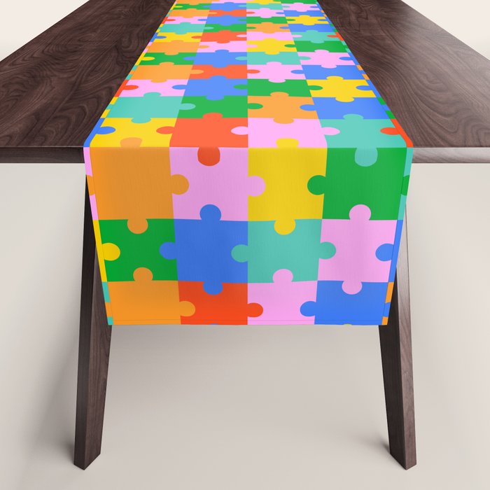Fun colorful puzzle piece shape pattern Table Runner Gallery Image 1
