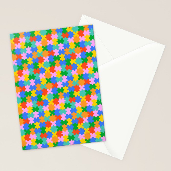 Fun colorful puzzle piece shape pattern Stationery Card Gallery Image 2