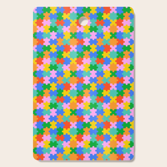 Fun colorful puzzle piece shape pattern Cutting Board Gallery Image 1