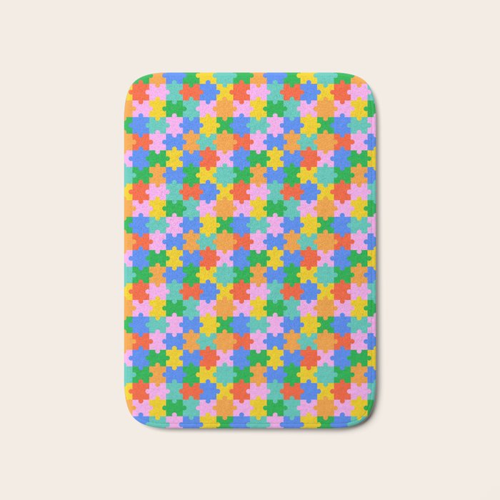 Fun colorful puzzle piece shape pattern Bath Mat Gallery Image 1