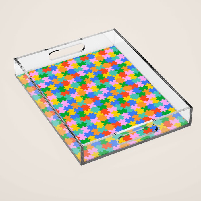 Fun colorful puzzle piece shape pattern Acrylic Tray Gallery Image 1