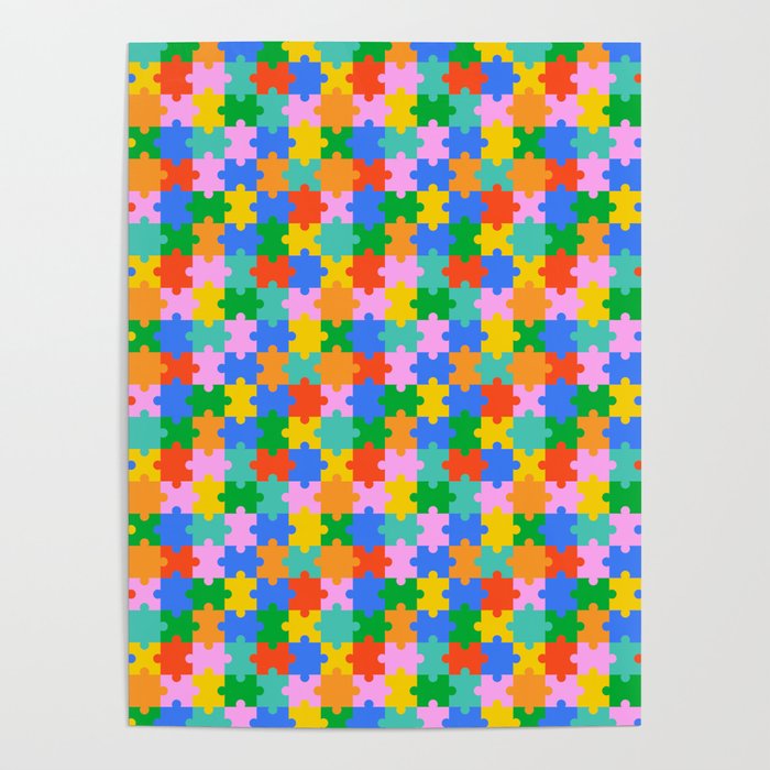 Fun colorful puzzle piece shape pattern Poster Gallery Image 1