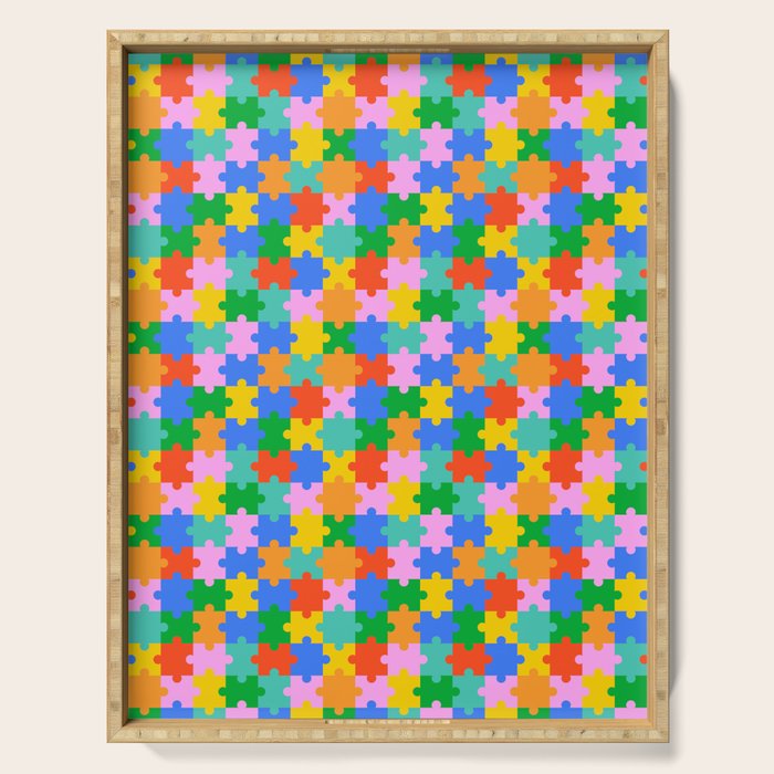 Fun colorful puzzle piece shape pattern Serving Tray Gallery Image 1