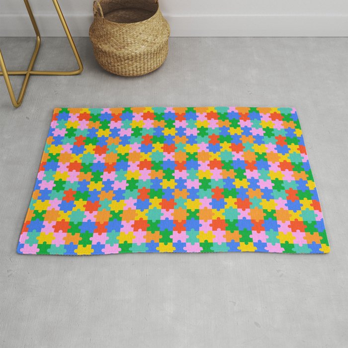 Fun colorful puzzle piece shape pattern Rug Gallery Image 1