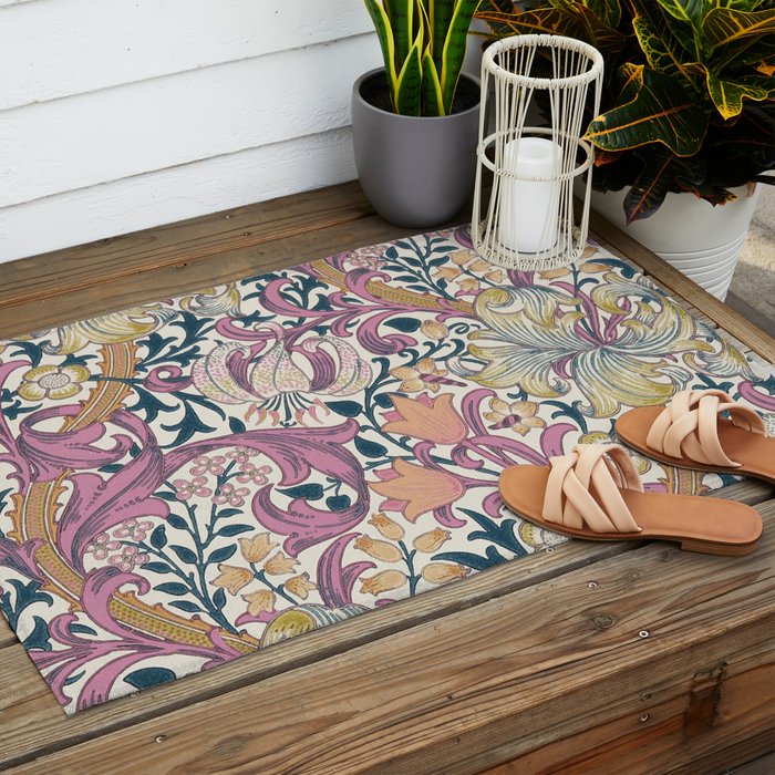 William Morris Golden Lily Enchanting Lilac Peach Outdoor Rug Gallery Image 2