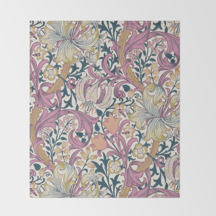 William Morris Golden Lily Enchanting Lilac Peach Throw Blanket Gallery Image 2