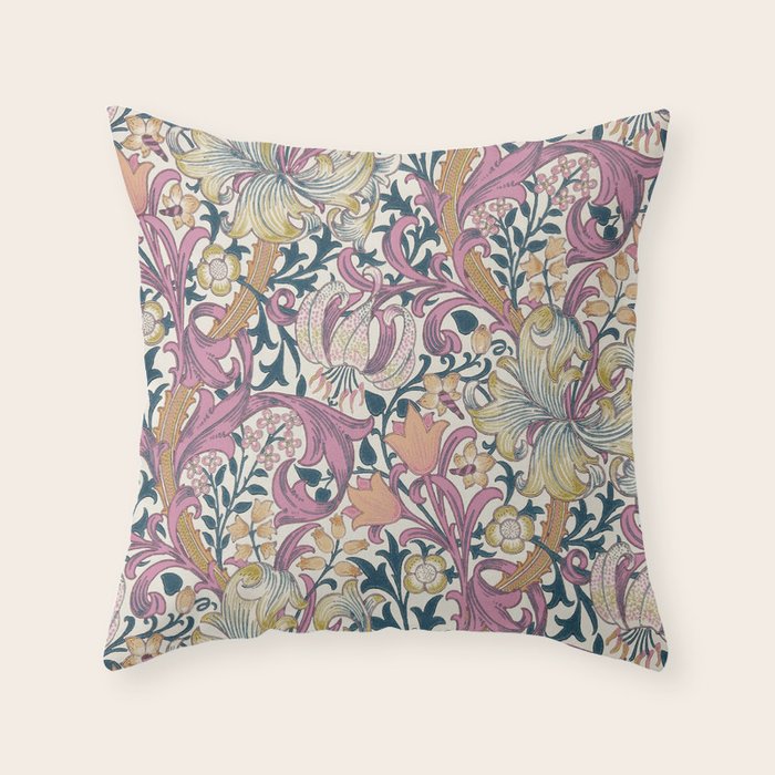 William Morris Golden Lily Enchanting Lilac Peach Throw Pillow Gallery Image 6