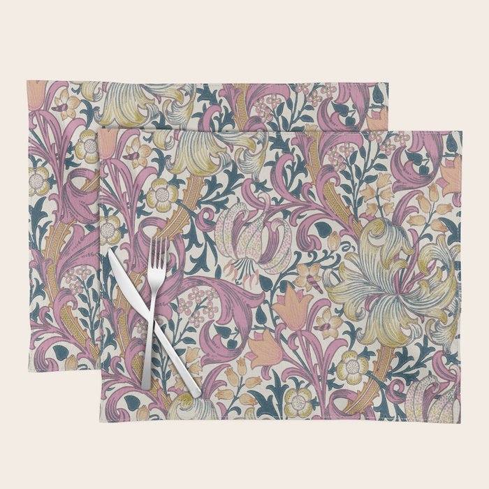 William Morris Golden Lily Enchanting Lilac Peach Placemat Gallery Image 1