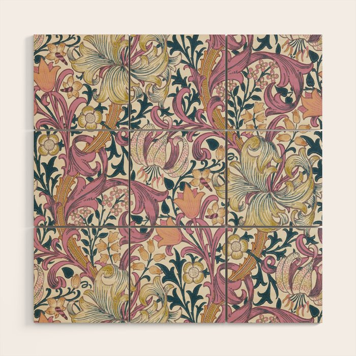 William Morris Golden Lily Enchanting Lilac Peach Wood Wall Art Gallery Image 1