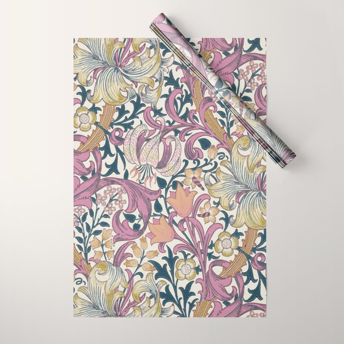 William Morris Golden Lily Enchanting Lilac Peach Wrapping Paper Gallery Image 1