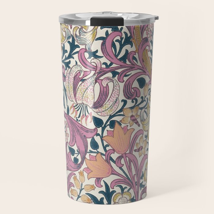 William Morris Golden Lily Enchanting Lilac Peach Travel Mug Gallery Image 1