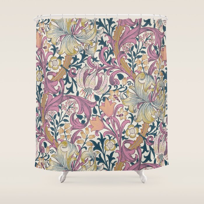 William Morris Golden Lily Enchanting Lilac Peach Shower Curtain Gallery Image 1