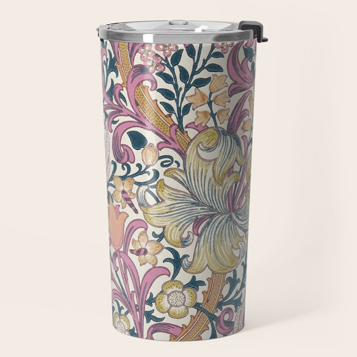 William Morris Golden Lily Enchanting Lilac Peach Travel Mug Gallery Image 2