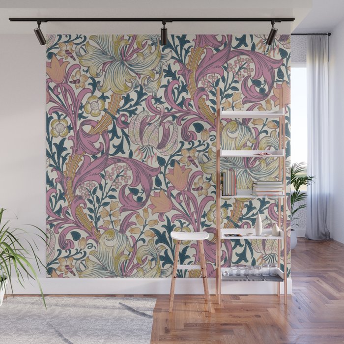 William Morris Golden Lily Enchanting Lilac Peach Wall Mural Gallery Image 1