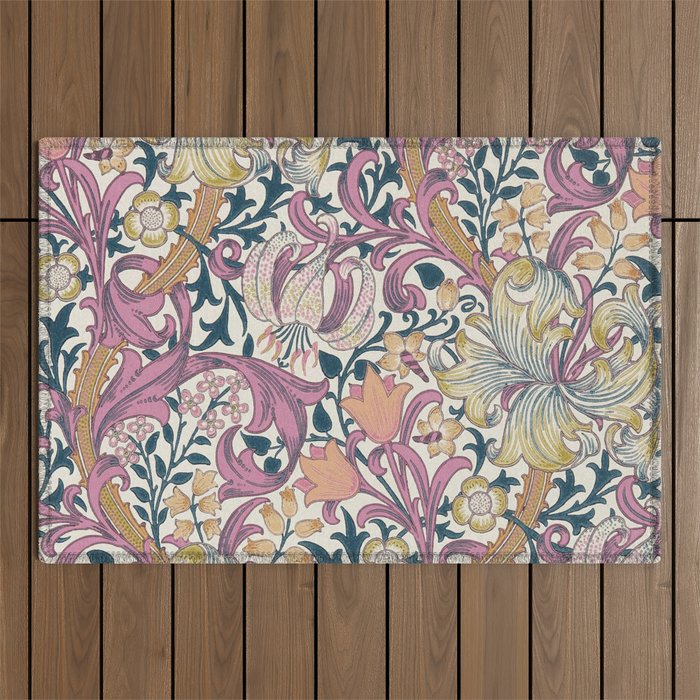 William Morris Golden Lily Enchanting Lilac Peach Outdoor Rug Gallery Image 1