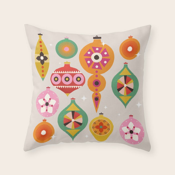 Christmas Tree Retro Ornaments Throw Pillow Gallery Image 6