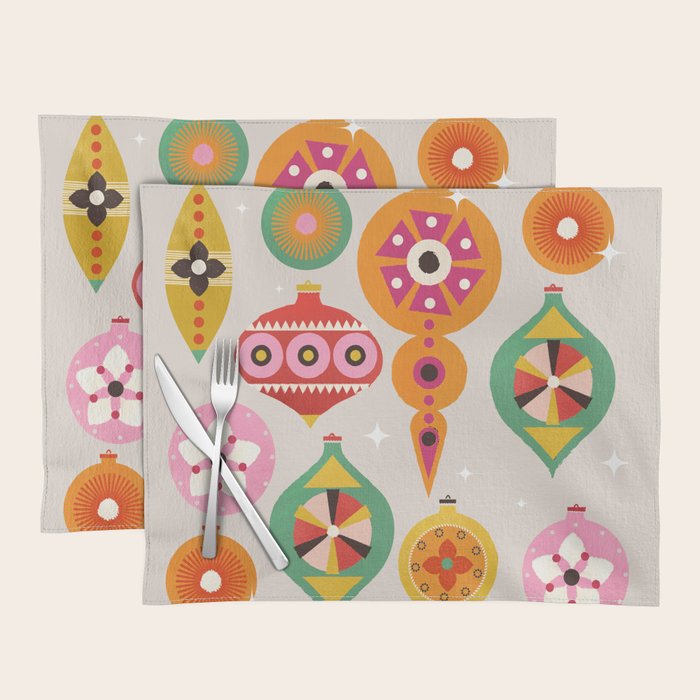 Christmas Tree Retro Ornaments Placemat Gallery Image 1