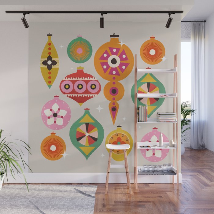 Christmas Tree Retro Ornaments Wall Mural Gallery Image 1