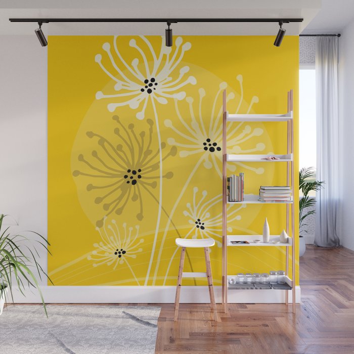 Yellow Queen Anne's Lace Illustration Wall Mural Gallery Image 1