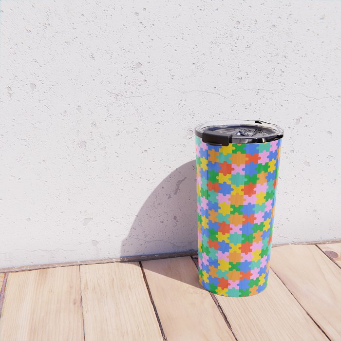 Fun colorful puzzle piece shape pattern Travel Mug Gallery Image 4