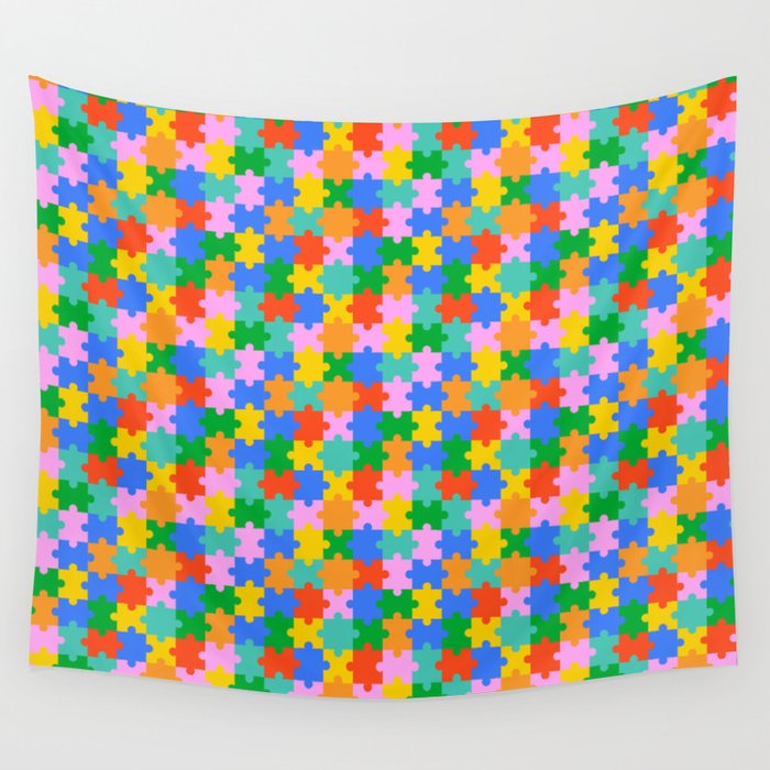 Fun colorful puzzle piece shape pattern Wall Tapestry Gallery Image 4