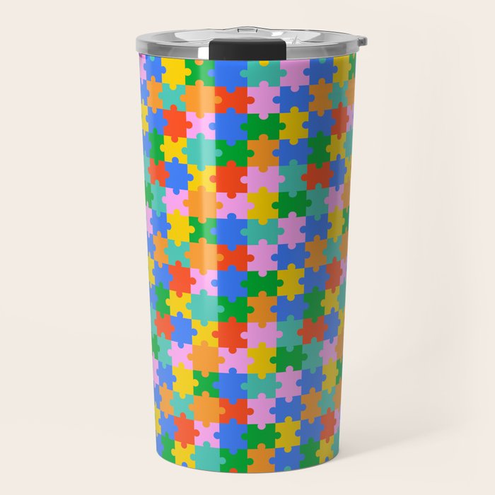 Fun colorful puzzle piece shape pattern Travel Mug Gallery Image 1