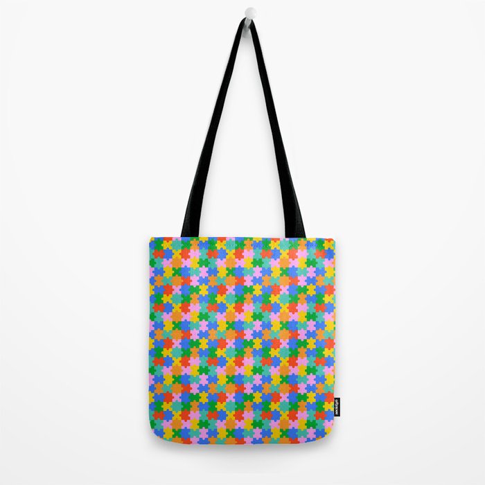 Fun colorful puzzle piece shape pattern Tote Bag Gallery Image 2