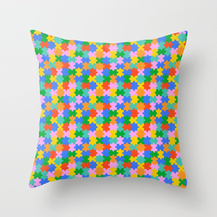 Fun colorful puzzle piece shape pattern Throw Pillow Gallery Image 6