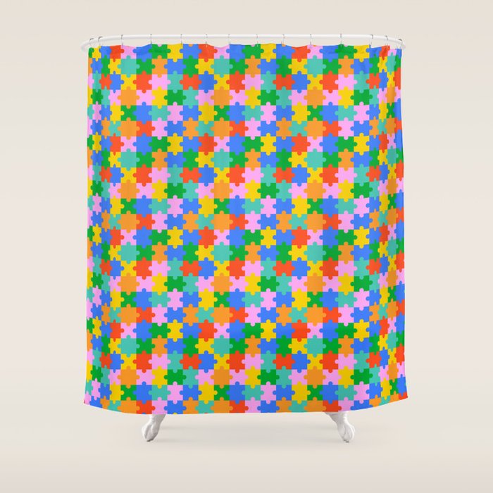 Fun colorful puzzle piece shape pattern Shower Curtain Gallery Image 1