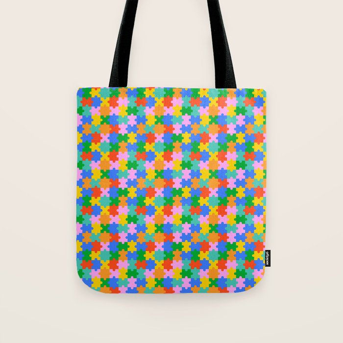Fun colorful puzzle piece shape pattern Tote Bag Gallery Image 1