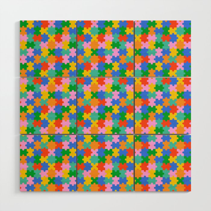 Fun colorful puzzle piece shape pattern Wood Wall Art Gallery Image 1