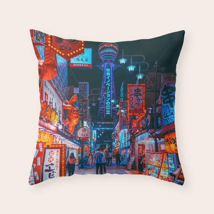 Osaka City Anime Scenes  Throw Pillow Gallery Image 1