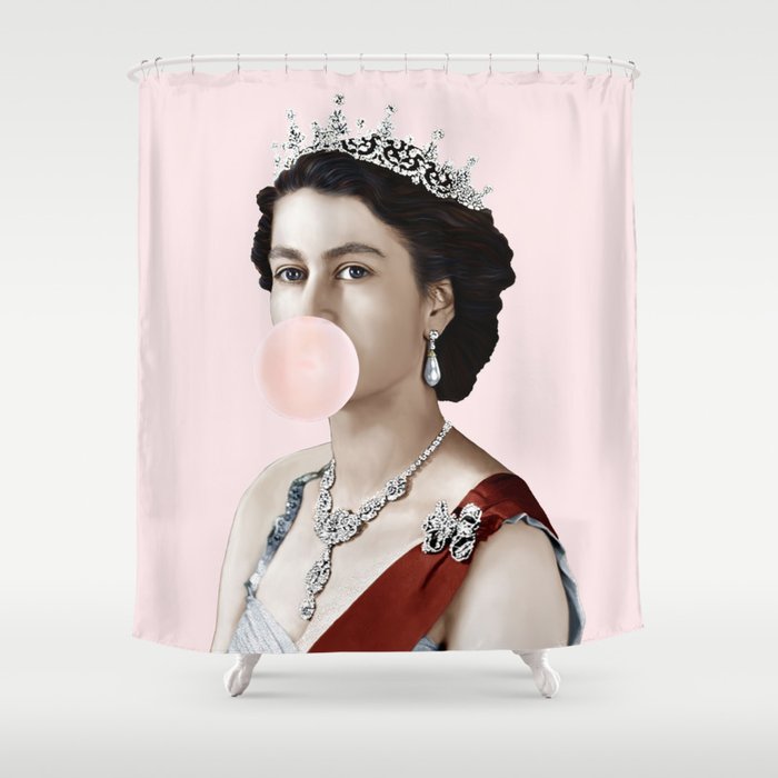 Queen Elizabeth II Blowing Pink Bubble gum Shower Curtain Gallery Image 1