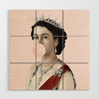 Queen Elizabeth II Blowing Pink Bubble gum Wood Wall Art Gallery Image 1