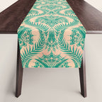 Triceratops Damask - Verdigris on peach Table Runner Gallery Image 1