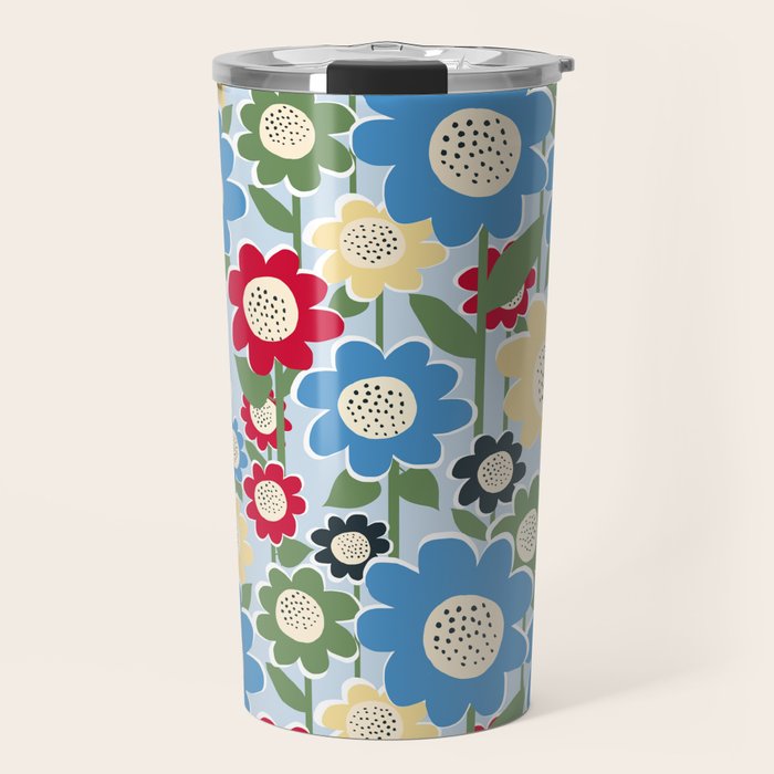 Flowerscape field - charming blue Travel Mug Gallery Image 1