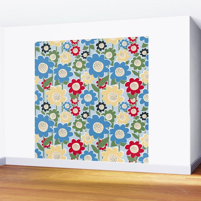 Flowerscape field - charming blue Wall Mural Gallery Image 2
